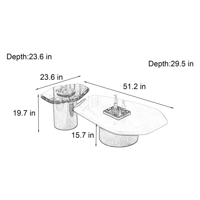 Table basse en marbre Luxury-Style Creative, H 15,7 po x l 51,2 po x P 29,5 po, Multicolor/Dark Grey