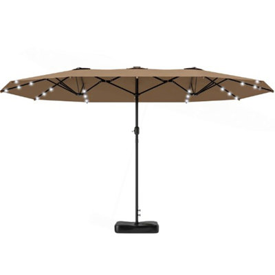 Double-Sided Parasol,Parasol Double-Sided Sun Umbrella With Base,Patio Parasol With LED Solar Lights