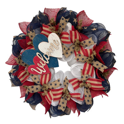 Three Patriotic Hearts Welcome Handmade Wreath