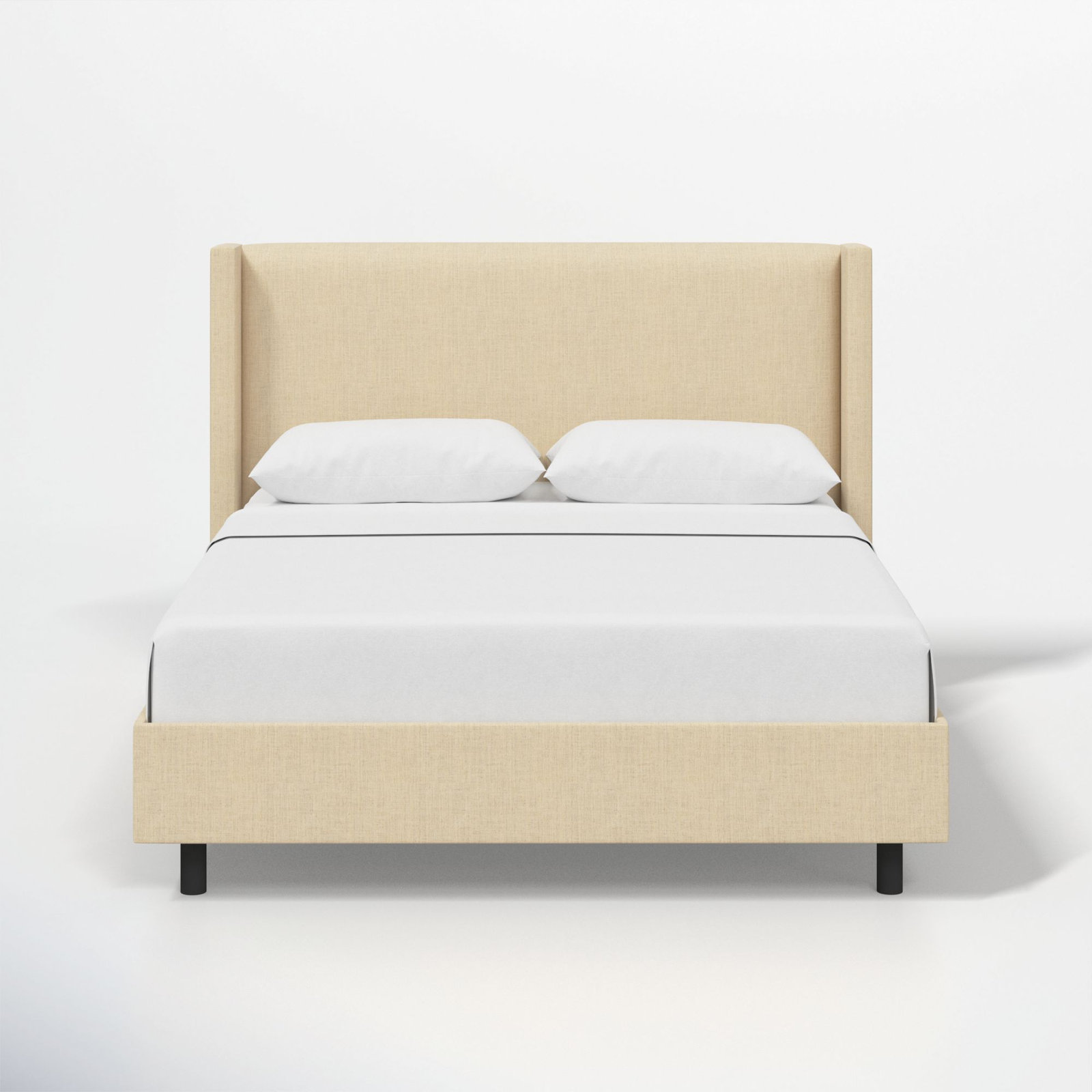 Hanson Upholstered Wingback Platform Bed, California King, Classic Linen Linen