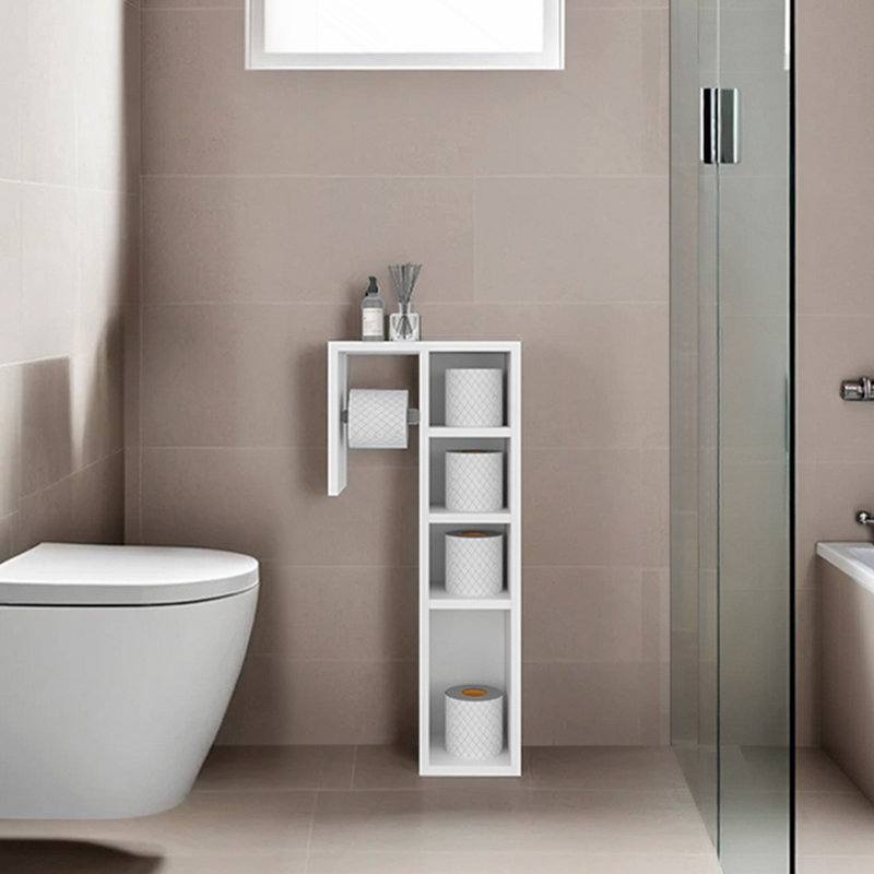 Armoire de rangement pour papier hygiénique Redmond, 4 compartiments, finition bois manufacturé blanc