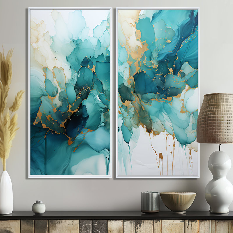 Claranell - Art mural moderne 2 pièces, 32" H x 32" W, Impression encadrée flottante, White