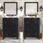 Meuble-lavabo de style rétro avec deux lavabos et beaucoup de rangement pour optimiser l'espace