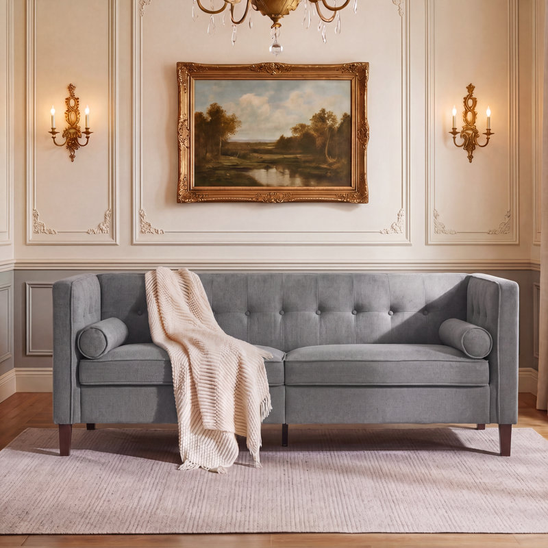 Canapé capitonné Chelsea, Velours rose, Structure en bois