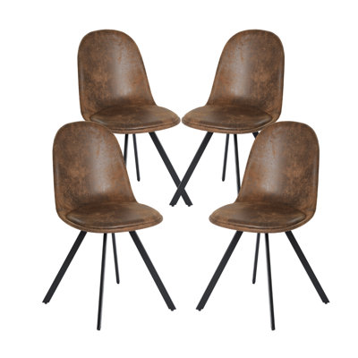 Ensemble de quatre chaises d'appoint de salle à manger rembourrées en suède brun et noir