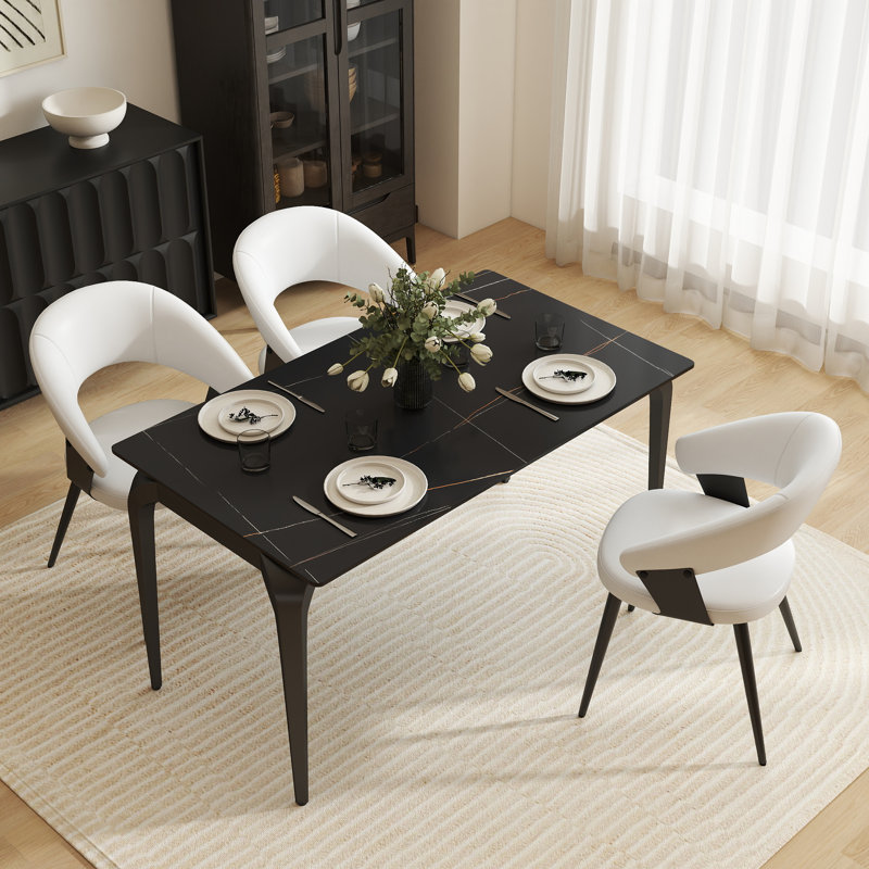 Table de salle à manger Yianna, H 29,53 po x L 55,1 po x l 31,5 po, Noir, Noir