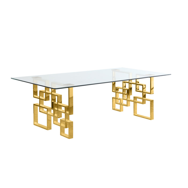 Marano Clear Tempered Glass Dining Table, Gold, 46" W x 94" L