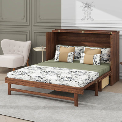 Sophisticated Queen-Size Murphy Bed Cabinet Equipped With Integrated Charging Station And Large Storage Drawer