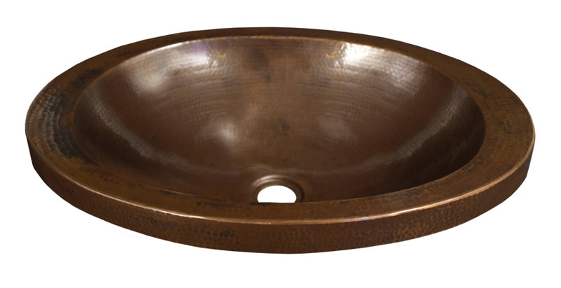 Lavabo de salle de bain ovale encastré en cuivre martelé à la main Hibiscus, Cuivre antique