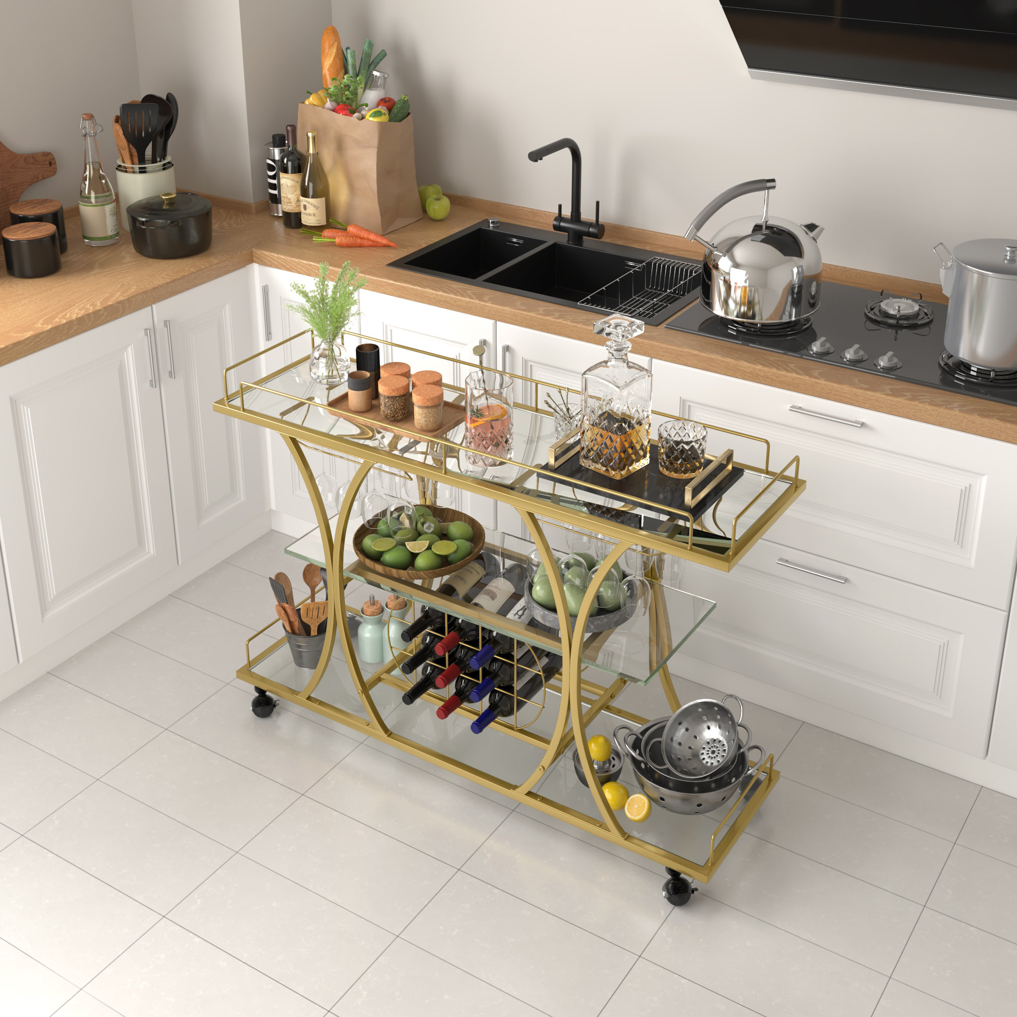 Everly Quinn 3-Layer Mobile Dining Car,Bar Cart. & Reviews | Wayfair