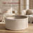 Small Round Side End Table - Modern Nightstand With Fabric Basket, Matte White And Camel Brown