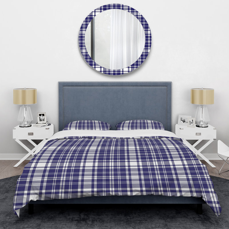 Tartan à carreaux bleus - ensemble de housse de couette abstrait - microfibre de polyester