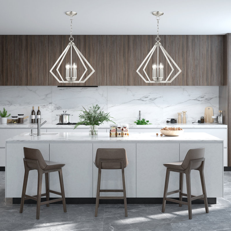 Lustre géométrique unique à 5 lumières Buckeys, Nickel brossé