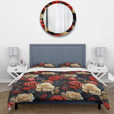 Ensemble de housse de couette à motif floral rouge Victorian Opulence IV