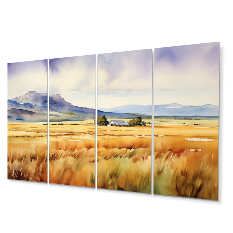 Ensemble de 4 décorations murales prairies jaunes du Wyoming