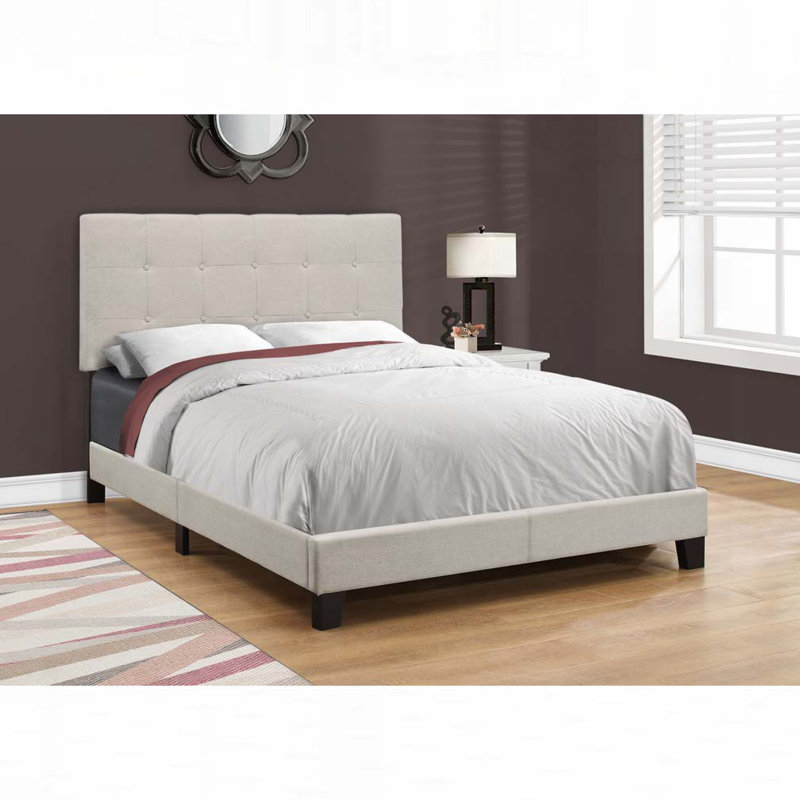 Lit plateforme en tissu d'ameublement, Beige, Double
