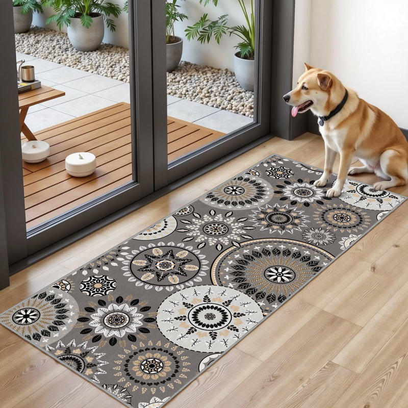 Boho Kitchen Rugs Non-Slip Washable Farmhouse Kitchen Mat 3 Piece Set, Gray