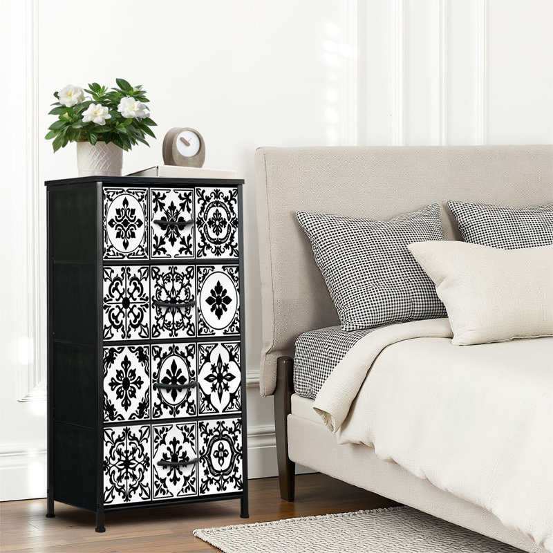 4 Drawer Dresser for Bedroom, Narrow Chest of Drawers, Wooden Top and Study Iron Frame 18"x37.5"-(WxH)