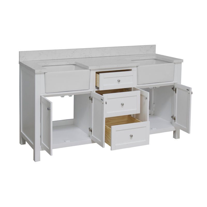 Yorkshire 72 " W Freestanding Standard 2 Double Vanity Bathroom Vanity With Engineered Stone Top, White