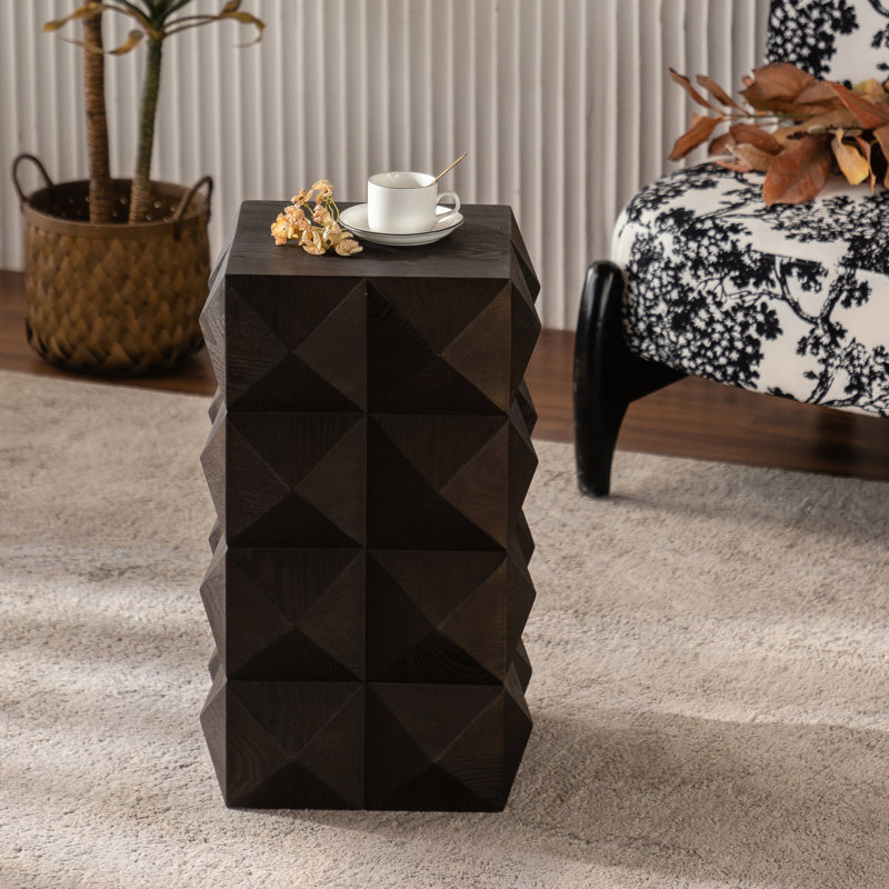 Table d'appoint de 23,2 po de hauteur et en bois massif, brun avec table de gaufrage 3D, hauteur, finition rétro