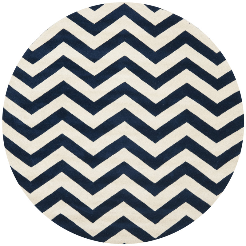 Teresita Hand Tufted Wool Chevron Rug, Round 7'