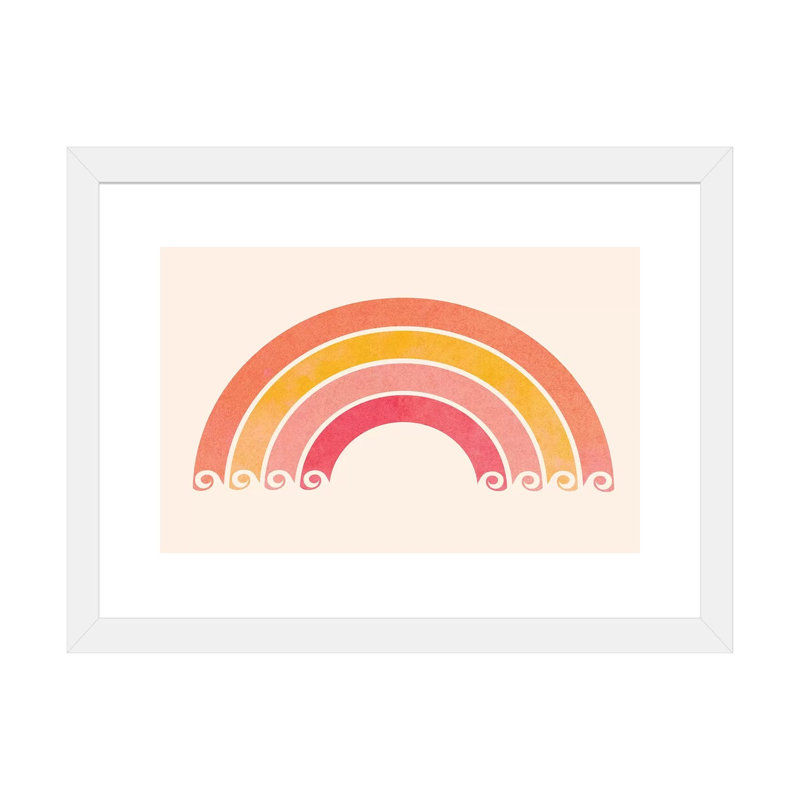 «Retro Rainbow Waves» par Modern Tropical - impression d'art graphique, H 16 po x l 24 po x P 1 po, Papier encadré blanc