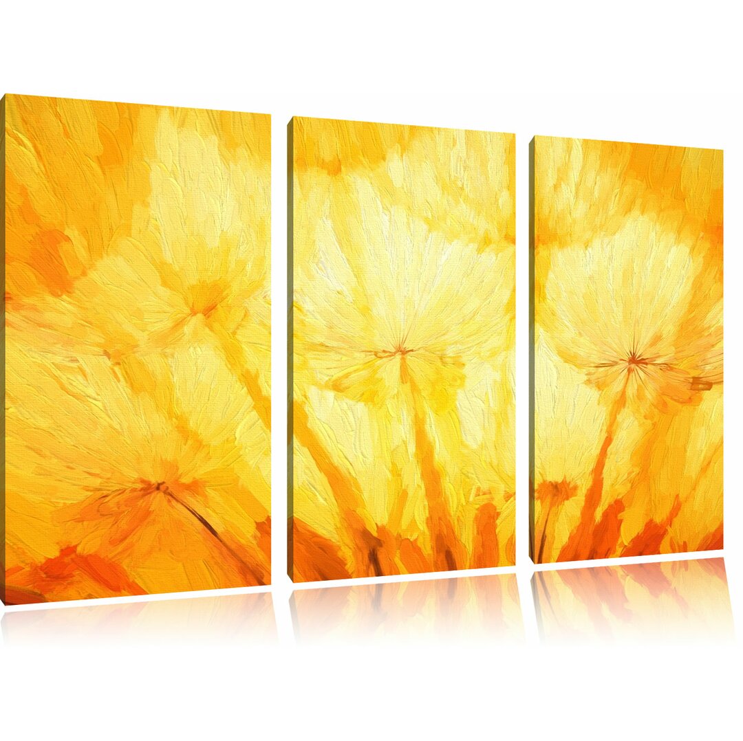 3-tlg. Leinwandbilder-Set „Pusteblumenblüten im orangen Licht Spezial A“, Kunstdruck