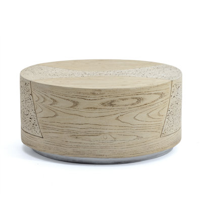 28" Round Natural Travertine Stone Coffee Table