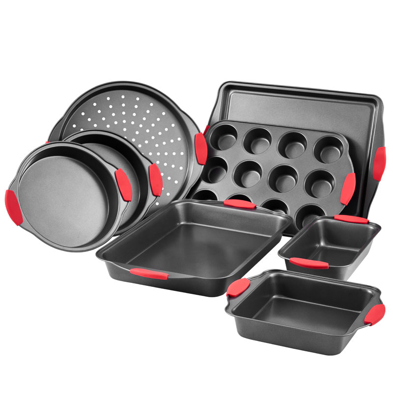 Ensemble de plaques de cuisson antiadhésives en acier au carbone 8 pièces avec poignée en silicone