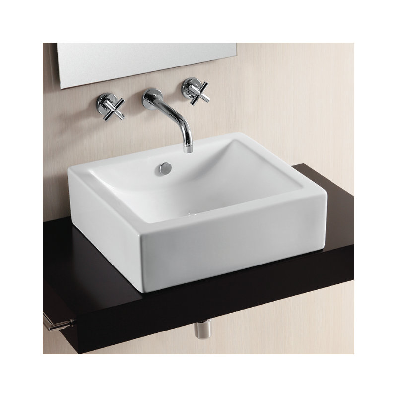 Caracalla Ceramica II 17.72'' Glossy White Ceramic Square Bathroom Sink with Overflow