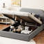 Lit plateforme tapissier avec rangement hydraulique en molleton gris chaud