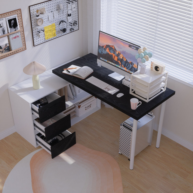 Luitgard 53'' W L-Shaped Writing Desk, Black/White