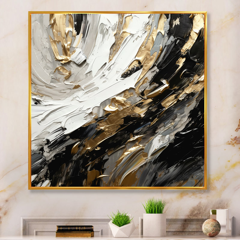 Golden Wave Reflections VI - reproduction sur toile, H 16 po x l 16 po x P 1 po, Toile avec cadre flottant or