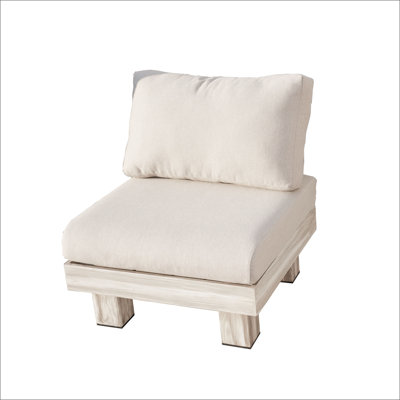 Choi W27.1"*D28.9"*H25.7" Outdoor Patio Deep Seating Aluminum Wood Grain Armless Lounge Chair With Beige Cushions by Gracie Oaks