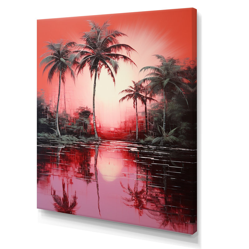 «Ruby Reflection Palms» par The Shore, impression sur toile, H 32 po x l 24 po x P 1 po, Toile tendue