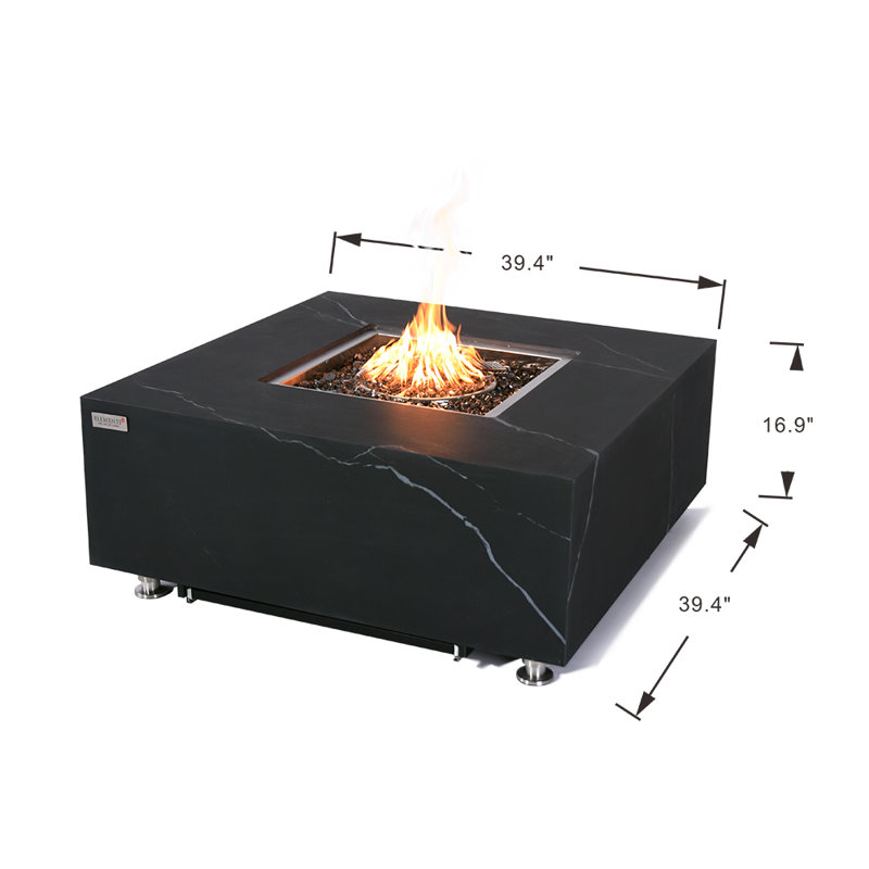 Black Marble Porcelain Square Gas Fire Pit Table