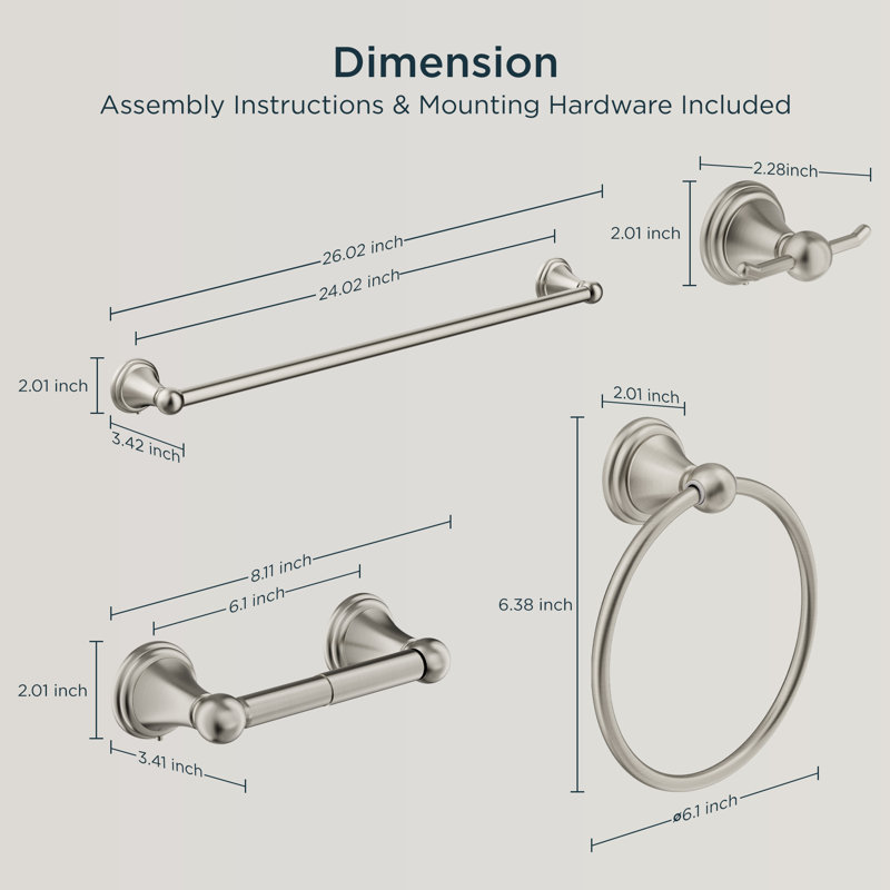 4 - Piece Bathroom Hardware Set, Brushed Nickel