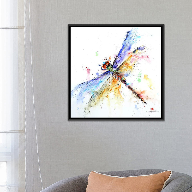 «Dragonfly» par Dean Crouser, reproduction d'art sur toile tendue, H 26 po x l 26 po x P 1,5 po, Toile avec cadre noir