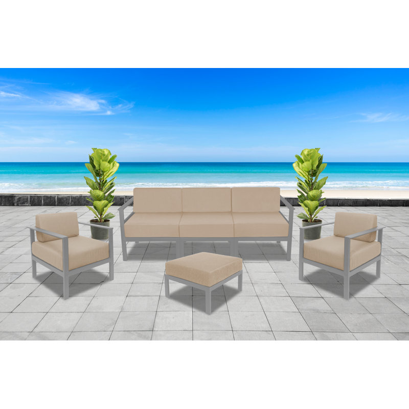 Belmar Upholstered Outdoor Ottoman with Sunbrella® Cushion, Tan
