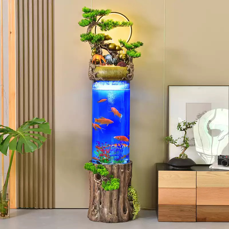Nouveau réservoir d'aquariums d'eau en pin de style chinois, 8,72 gallons (H 58,66 po x l 14,57 po x P 13,78 po