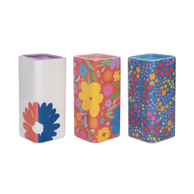 Floral Square Vase Set of 3