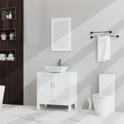 Compartiment de meuble-lavabo avec miroir en verre 30 po avec miroir Goodyo, blanc