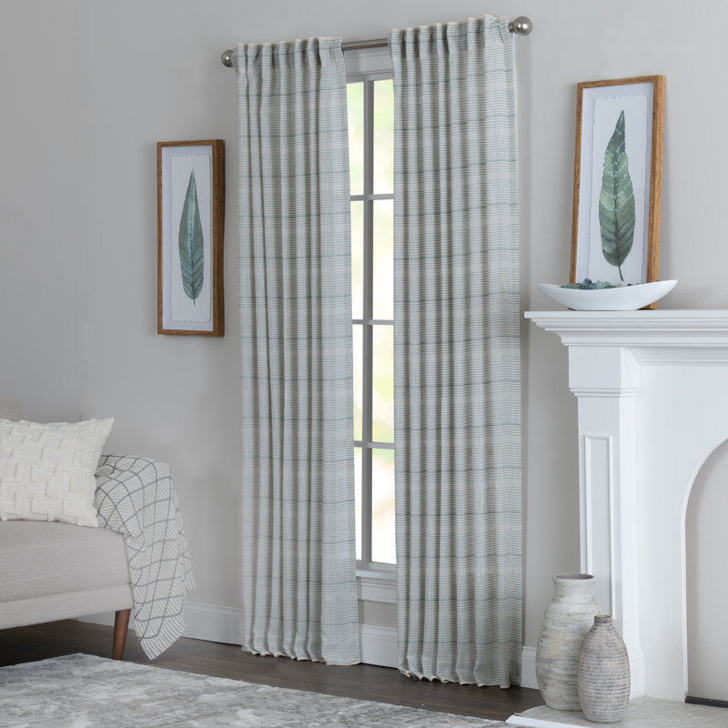McManus Polyester / Linen Light-Filtering Horizonal Stripped Curtain Panel with Rod Pocket Top and Hidden Back Tabs , Aloe