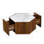 Table basse hexagonale rustique rétro en bois avec 2 tiroirs cachés avec dessus en marbre texturé Walunt Oak-880391871