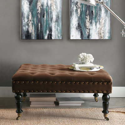 Leni 33" Velvet Square Tufted Cocktail Ottoman