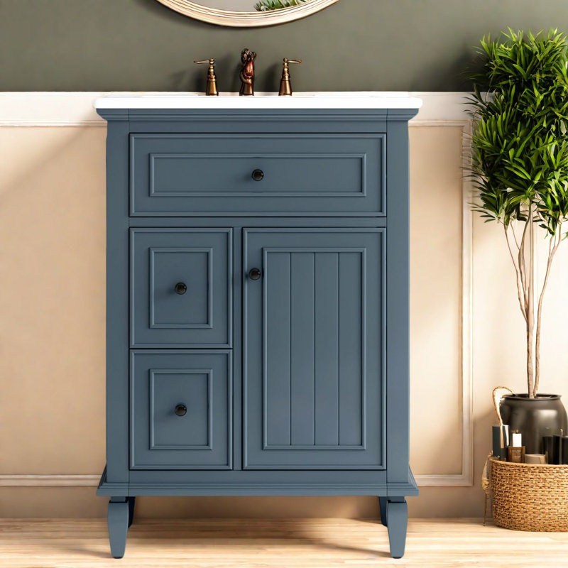 Durable Modern Vanities With Storage, Solid Wood Mdf Cabinet, Blue Gray
