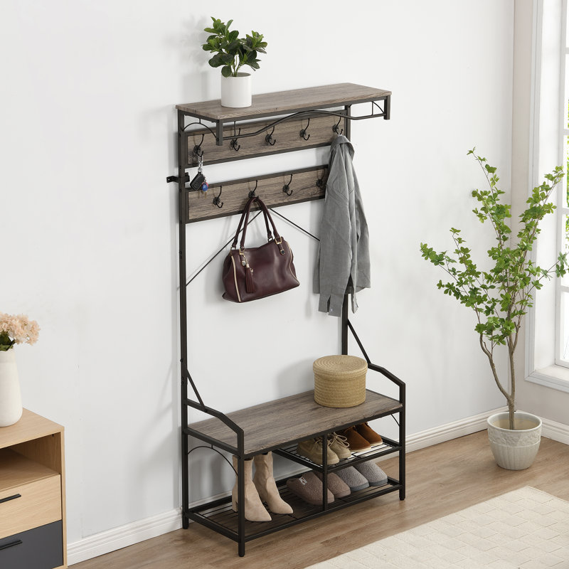 Thivya Hall Tree 36.2'' Wide with Bench and Shoe Storage, Gray