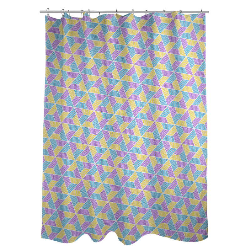 Rideau simple à deux trapézoïdes, Bleu / Mauve / Jaune