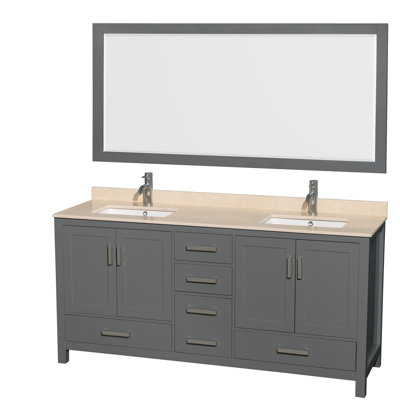 Sheffield 72" Freestanding Double Bathroom Vanity with Marble Top with 70" Mirror