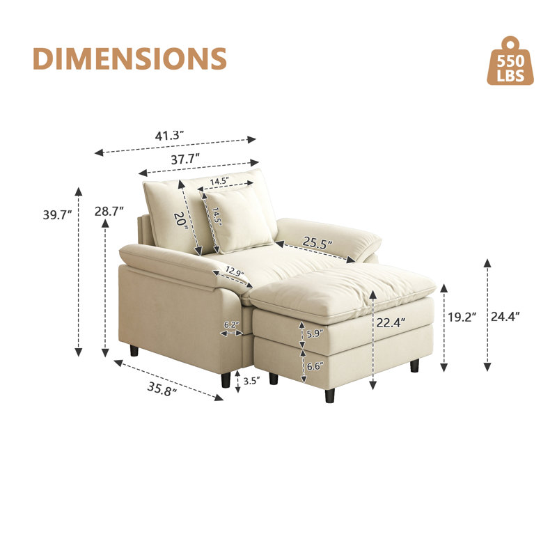 Canapé simple avec repose-pieds, Blanc